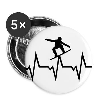 Snowboarding ECG Heartbeat - Lot de 5 grands badges (56 mm) - blanc - Devant