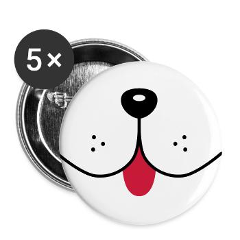 Hundegesicht Lustige Hundeschnauze Hunde Nase Mund - Buttons groß 56 mm (5er Pack) - Weiß - Vorne