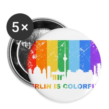 Berlin est un arc-en-ciel coloré LGBT CSD Gay Pride - Lot de 5 grands badges (56 mm) - blanc - Devant