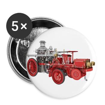 Retro fire engine, fire department - Buttons large 2.2''/56 mm (5-pack) - white - Front