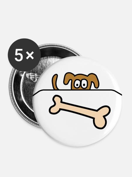 Knochenhund - Buttons groß 56 mm (5er Pack) - Weiß