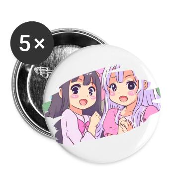 2 Kawaii Anime Cartoon Filles Rose - Lot de 5 grands badges (56 mm) - blanc - Devant