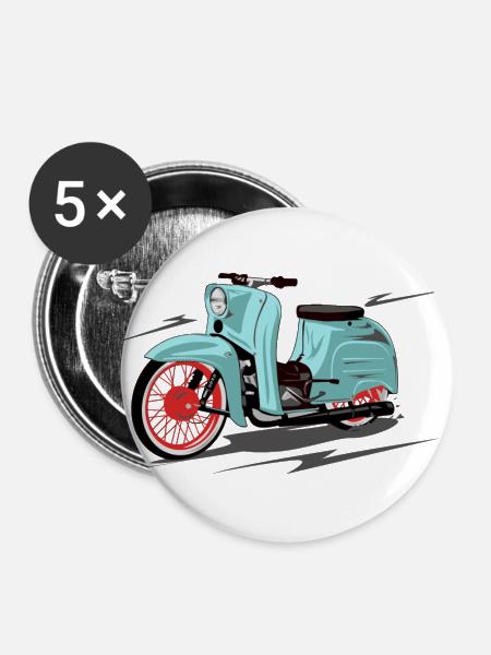 Simson Schwalbe mint, peppermint - Buttons groß 56 mm (5er Pack) - Weiß