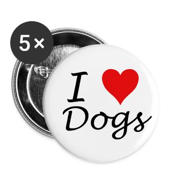 I Love Dogs - Buttons groß 56 mm (5er Pack) - Weiß - Vorne