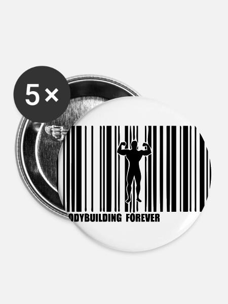 Barcode-Bodybuilding - Buttons groß 56 mm (5er Pack) - Weiß