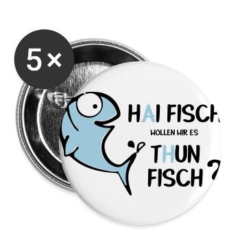 Haifisch Thunfisch - Buttons groß 56 mm (5er Pack) - Weiß - Vorne