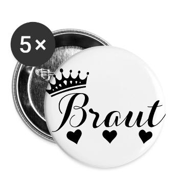 braut Krone JGA Junggesellinnenabschied - Buttons groß 56 mm (5er Pack) - Weiß - Vorne