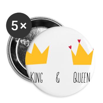 King and Queen Krone Herz Braut Bräutigam Mr Mrs & - Buttons groß 56 mm (5er Pack) - Weiß - Vorne