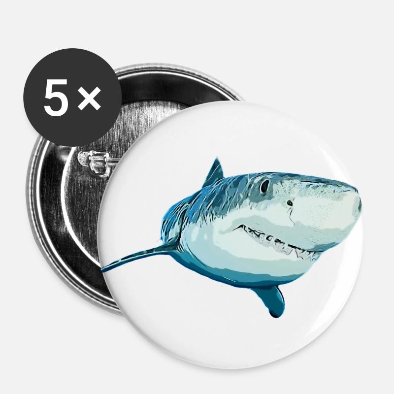 Tiger Shark - Buttons large 2.2''/56 mm (5-pack) - white