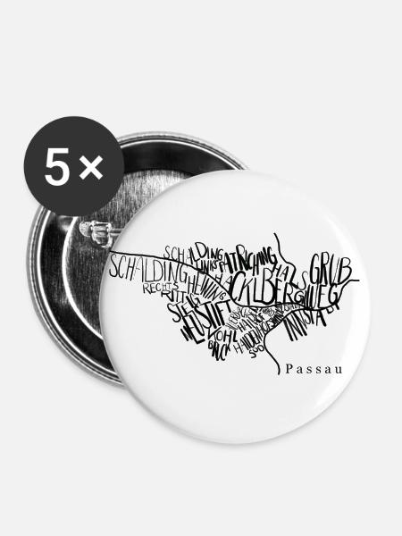 Passau Stadtteil-Karte - Buttons groß 56 mm (5er Pack) - Weiß