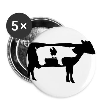 Farm animals, cow, pig, chicken - Buttons large 2.2''/56 mm (5-pack) - white - Front