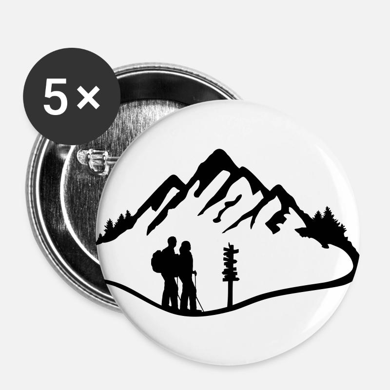 Hikers and Mountains - Buttons large 2.2''/56 mm (5-pack) - white