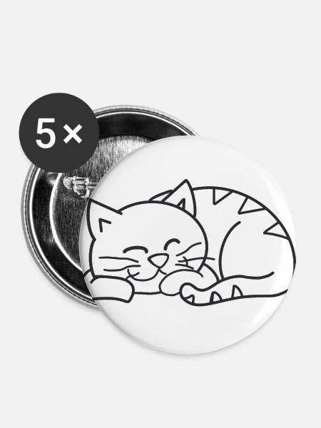 Schlafende Katze - Buttons groß 56 mm (5er Pack) - Weiß