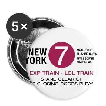 New York City U-Bahn Subway 7 Manhattan Queens NYC - Buttons groß 56 mm (5er Pack) - Weiß - Vorne