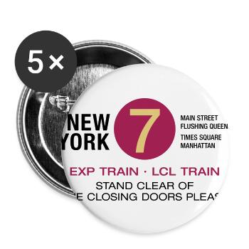 New York City U-Bahn Subway 7 Manhattan Queens NYC - Buttons groß 56 mm (5er Pack) - Weiß - Vorne