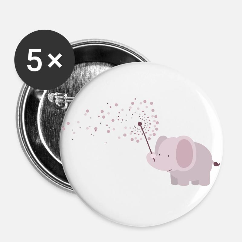 Elephant with blowball - Buttons large 2.2''/56 mm (5-pack) - white