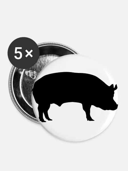 Schwein / Sau - Buttons groß 56 mm (5er Pack) - Weiß