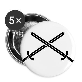 Gekreuzte Schwerter - Buttons groß 56 mm (5er Pack) - Weiß - Vorne