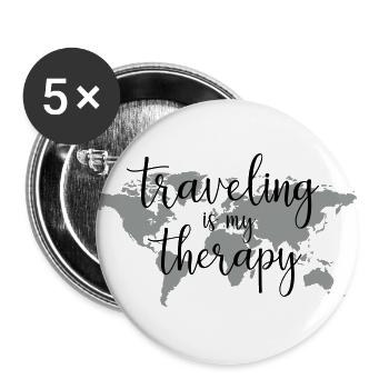 traveling is my therapy - Buttons groß 56 mm (5er Pack) - Weiß - Vorne