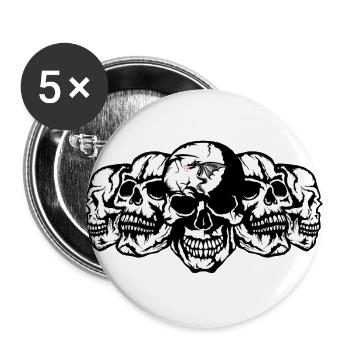 tete de mort face profil crane trois quart fantais - Lot de 5 grands badges (56 mm) - blanc - Devant