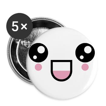 Kawaii Lachgesicht Augen Gesicht Emoji Emoticon - Buttons groß 56 mm (5er Pack) - Weiß - Vorne