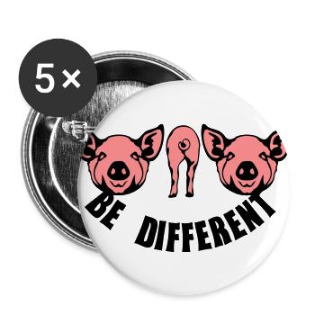 cochon be different humour slogan - Lot de 5 grands badges (56 mm) - blanc - Devant
