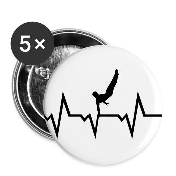 Turnen EKG Herzschlag, Turner - Buttons groß 56 mm (5er Pack) - Weiß - Vorne