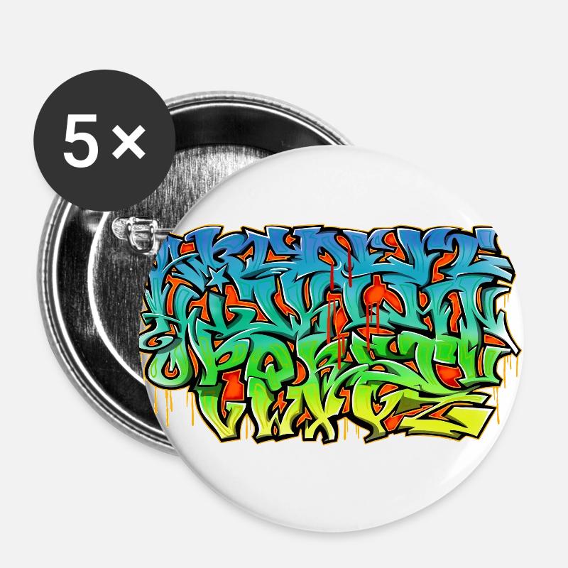 Graffiti wild style alphabet - Buttons large 2.2''/56 mm (5-pack) - white