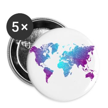 conception de carte du monde cool en bleu et violet - Lot de 5 grands badges (56 mm) - blanc - Devant