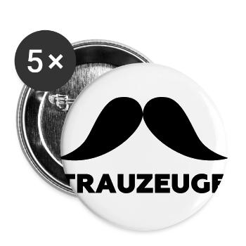 Trauzeuge Bart - Buttons groß 56 mm (5er Pack) - Weiß - Vorne