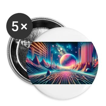 Neon Dreamscape Odyssey – Synthwave Surrealismus Wid - Buttons groß 56 mm (5er Pack) - Weiß - Vorne