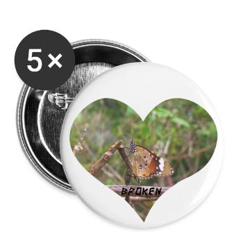 Heart motif with butterfly on broken branch - Buttons large 2.2''/56 mm (5-pack) - white - Front