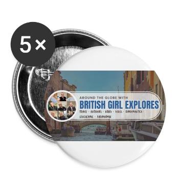 Tour du monde avec British Girl explore - Lot de 5 grands badges (56 mm) - blanc - Devant