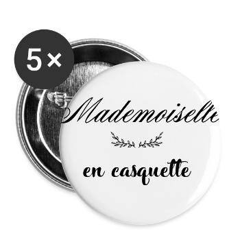 MADEMOISELLE EN CASQUETTE - Lot de 5 grands badges (56 mm) - blanc - Devant