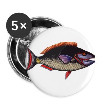 Fisch - Buttons groß 56 mm (5er Pack) - Weiß - Vorne