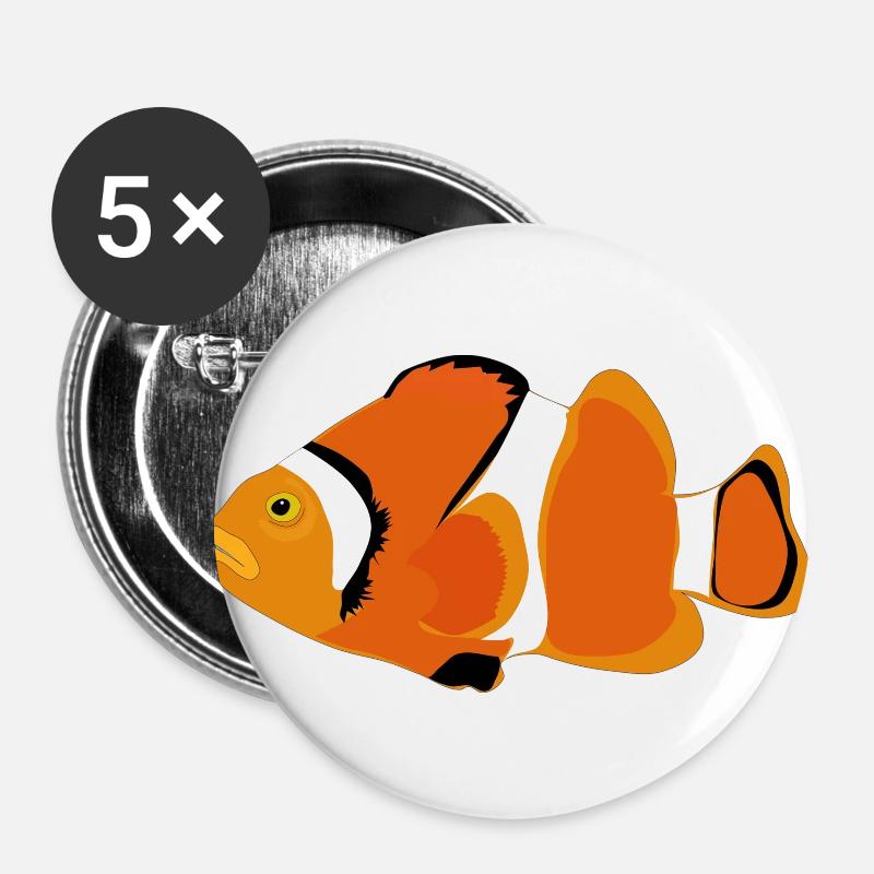 Clownfisch - Buttons groß 56 mm (5er Pack) - Weiß