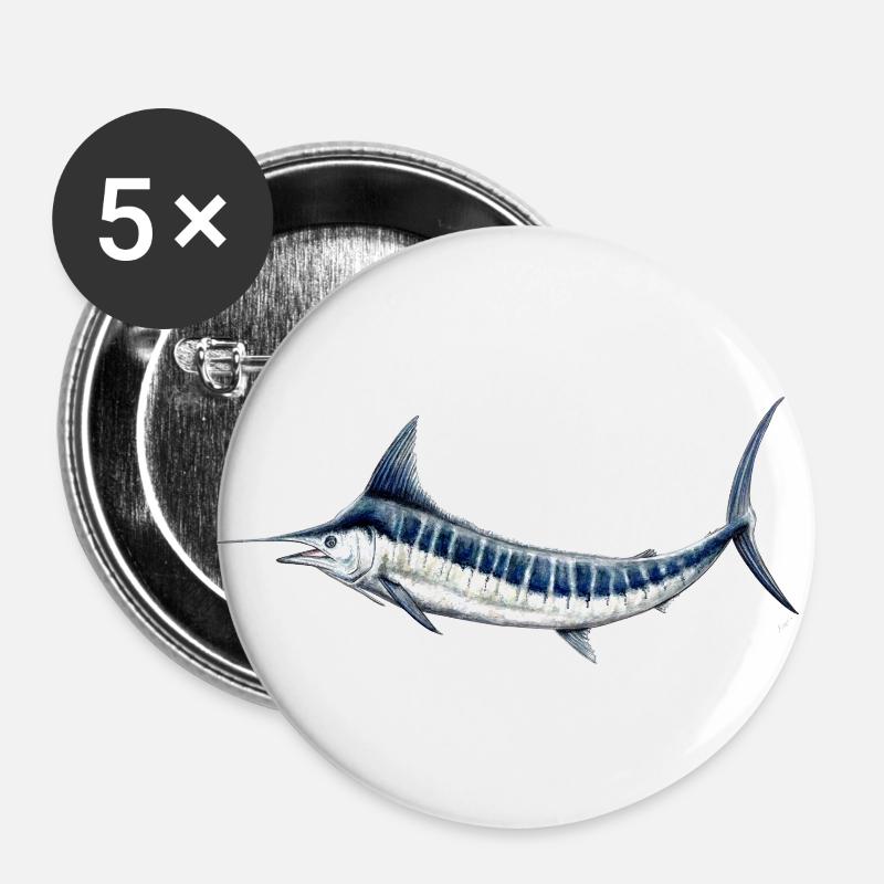 Blue Marlin - Blue marlin - Espadon - Fish - Buttons large 2.2''/56 mm (5-pack) - white