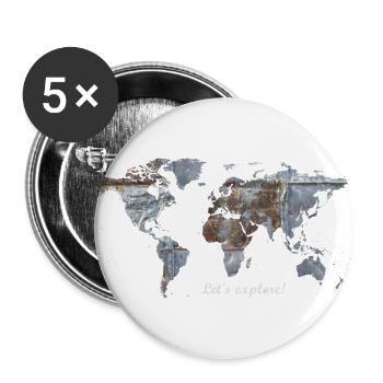 Weltkarte - Let's explore! - Buttons groß 56 mm (5er Pack) - Weiß - Vorne