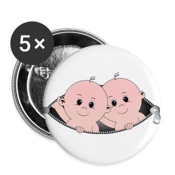 Kinder kommen aus einer Reißverschlusstasche - Buttons groß 56 mm (5er Pack) - Weiß - Vorne