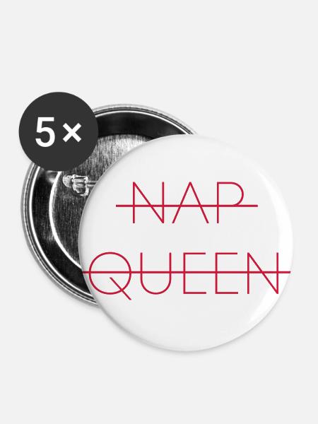 Nickerchen Königin - Buttons groß 56 mm (5er Pack) - Weiß
