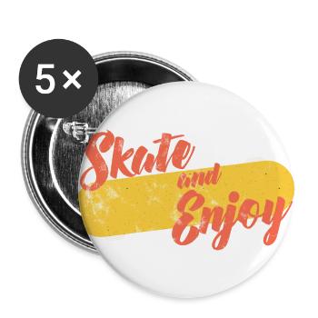 Skater - Skateboard - Geschenk - Skate And Enjoy - Buttons groß 56 mm (5er Pack) - Weiß - Vorne