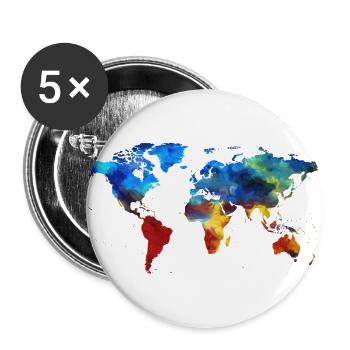 World Map, World - Buttons large 2.2''/56 mm (5-pack) - white - Front