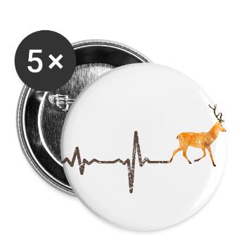 Heartbeat Hirsch farbig - Geschenk - Buttons groß 56 mm (5er Pack) - Weiß - Vorne