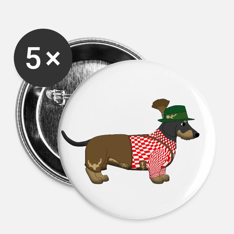 Der bayerische Dackel rot-weißes Hemd - Buttons groß 56 mm (5er Pack) - Weiß