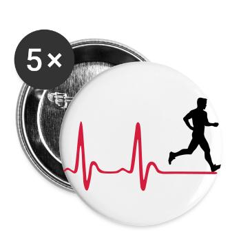 Running Man, runner & heartbeat - Lot de 5 grands badges (56 mm) - blanc - Devant