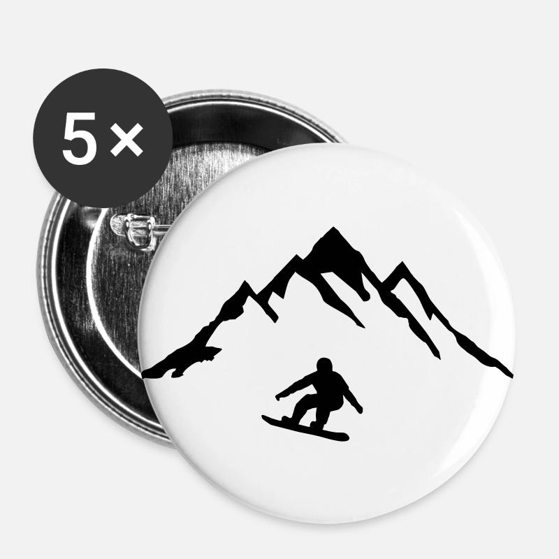 Snowboard and Mountain, Snowboarding - Buttons large 2.2''/56 mm (5-pack) - white