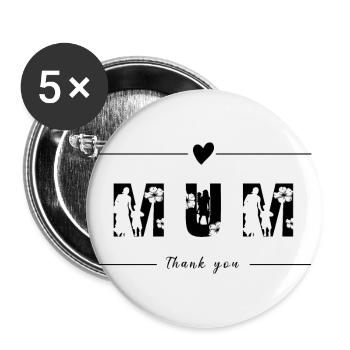 DANKE MAMA, Muttertag - Buttons groß 56 mm (5er Pack) - Weiß - Vorne