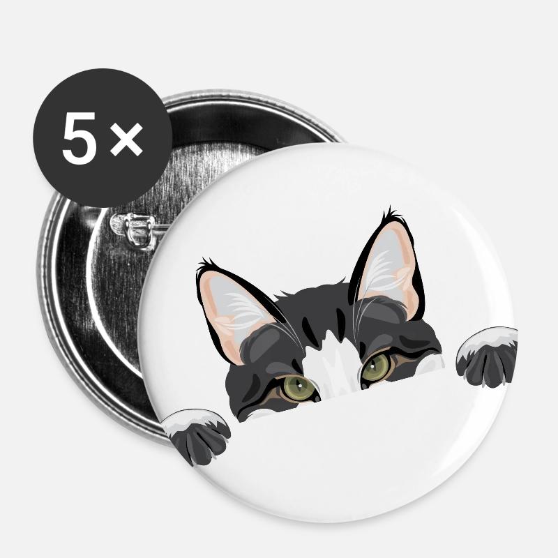 Peeping funny cat - Buttons large 2.2''/56 mm (5-pack) - white