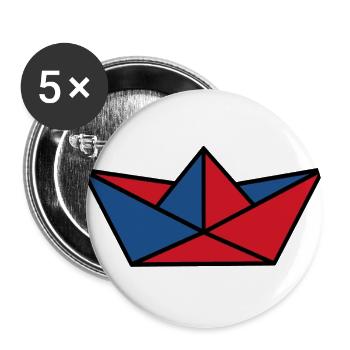 Papierschiffchen rot und blau - Buttons groß 56 mm (5er Pack) - Weiß - Vorne