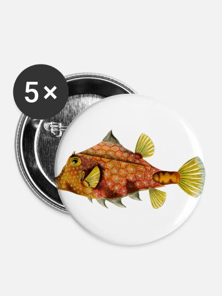 Fisch - Buttons groß 56 mm (5er Pack) - Weiß